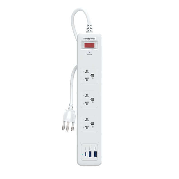 รางปลั๊กไฟ 3 ช่อง Honeywell รุ่น HCC000038 ป้องกันไฟกระชาก 1.8 เมตร (USB-A 2 ช่อง , USB-C 1 ช่อง)